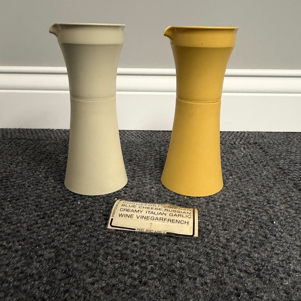 Vintage Tupperware Salad Dressing Shakers Set of 2 Harvest Gold Almond 1246-18